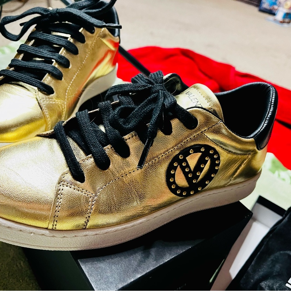 Valentino Gold and Black Sneakers with Metallic Finish - Picture 2 of 16